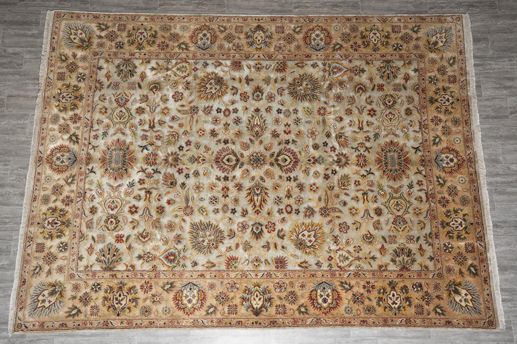 8.11 x 11.10 Beige and Gold Handmade Agra Rug #F-4167