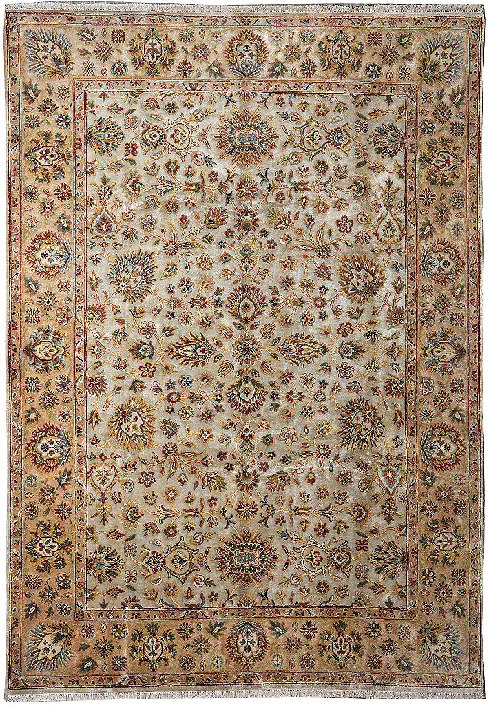 8.11 x 11.10 Beige and Gold Handmade Agra Rug #F-4167