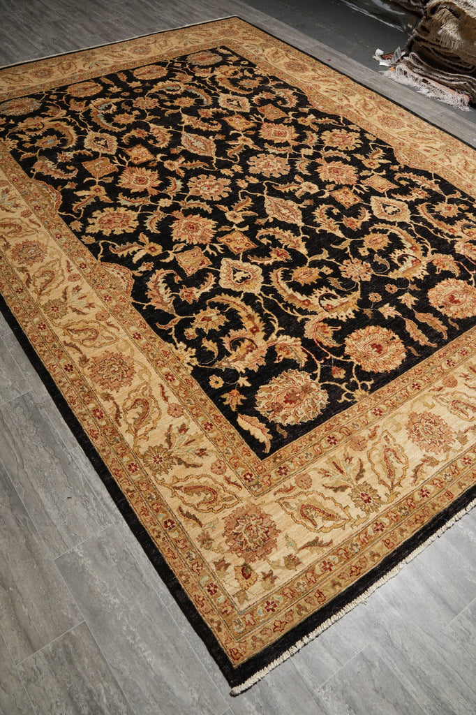 9 x 12.5 Black Chobi Peshawar Quality Wool Rug - view 4