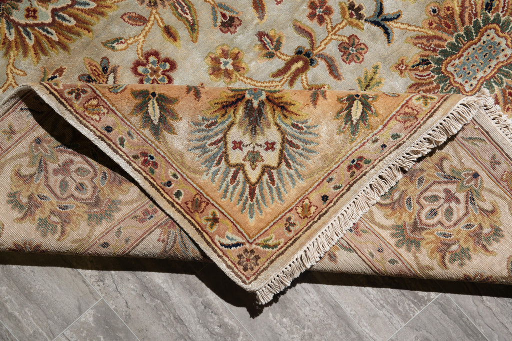 8.11 x 11.10 Beige and Gold Handmade Agra Rug #F-4167