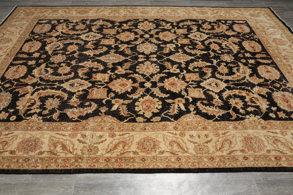 9 x 12.5 Black Chobi Peshawar Quality Wool Rug - view 5