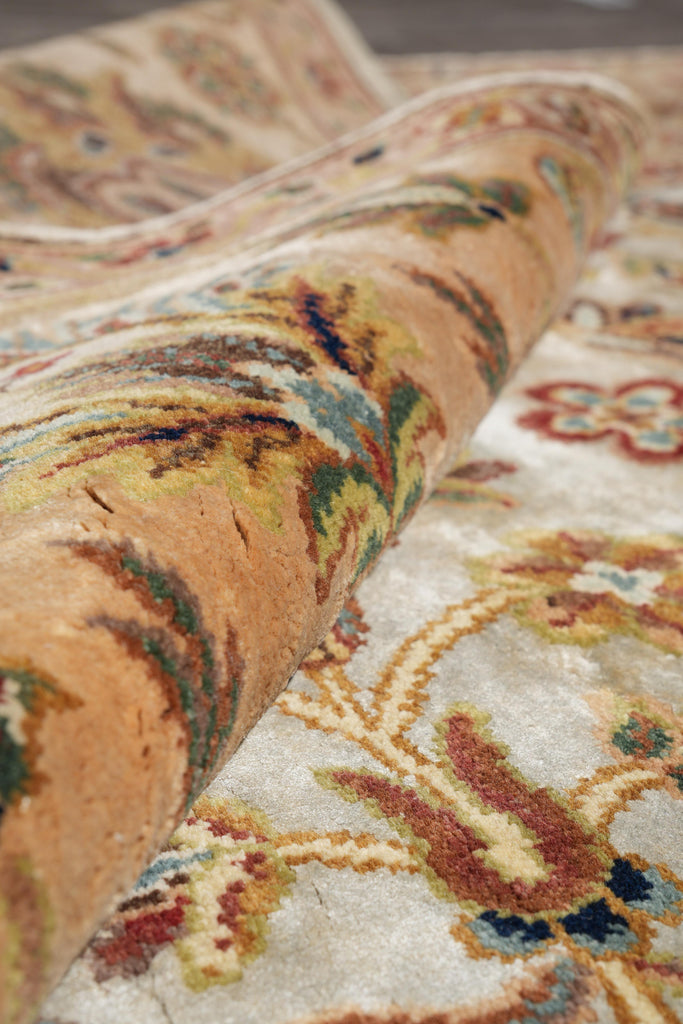 8.11 x 11.10 Beige and Gold Handmade Agra Rug #F-4167