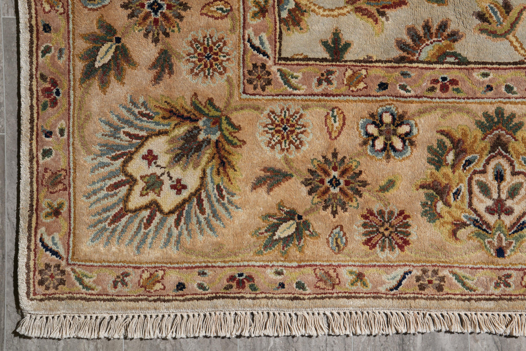 8.11 x 11.10 Beige and Gold Handmade Agra Rug #F-4167