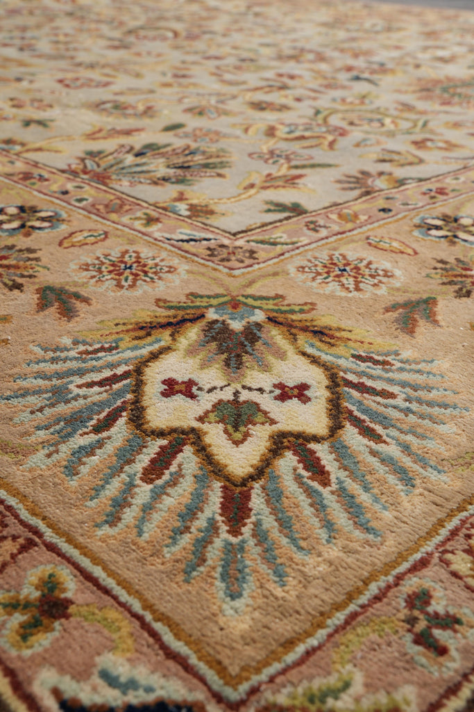 8.11 x 11.10 Beige and Gold Handmade Agra Rug #F-4167