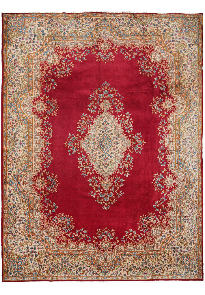 9 x 12 Persian Kerman Rug Majestic Open Field Red #B-74874