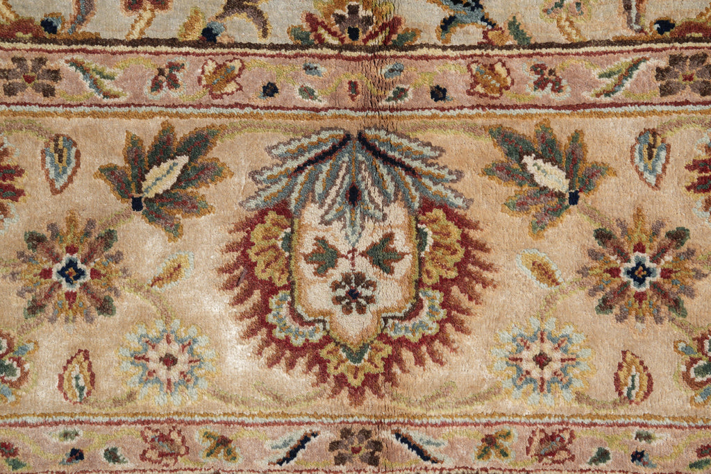 8.11 x 11.10 Beige and Gold Handmade Agra Rug #F-4167