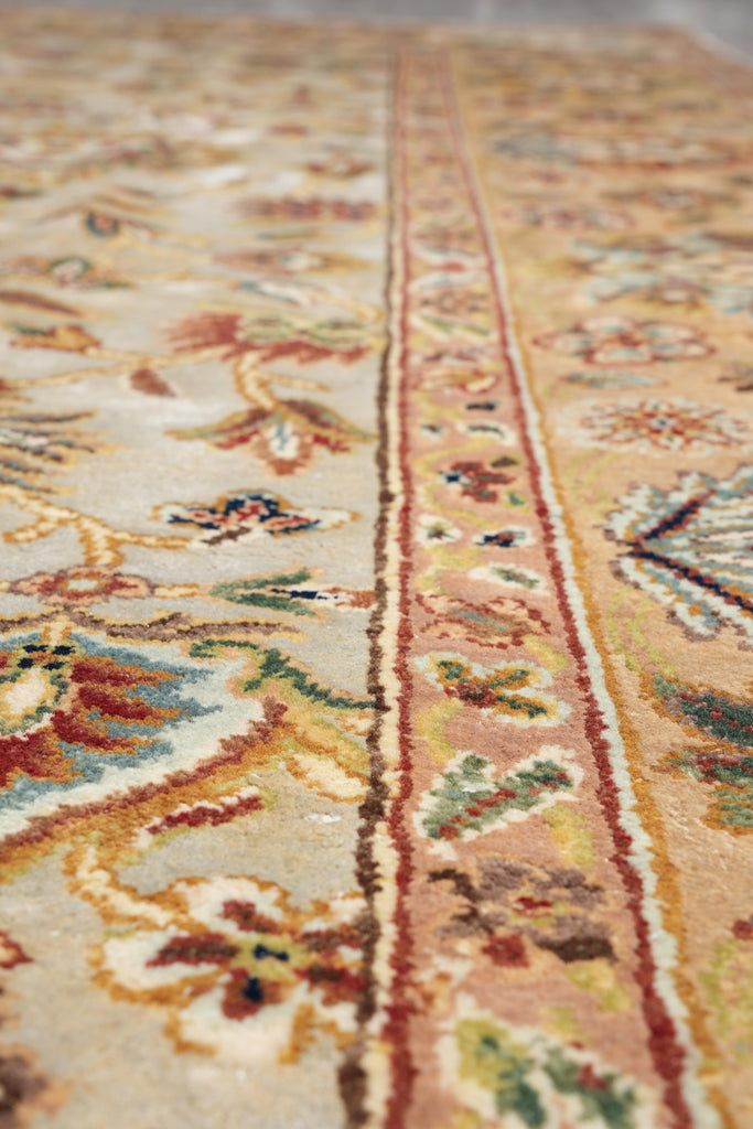 8.11 x 11.10 Beige and Gold Handmade Agra Rug #F-4167