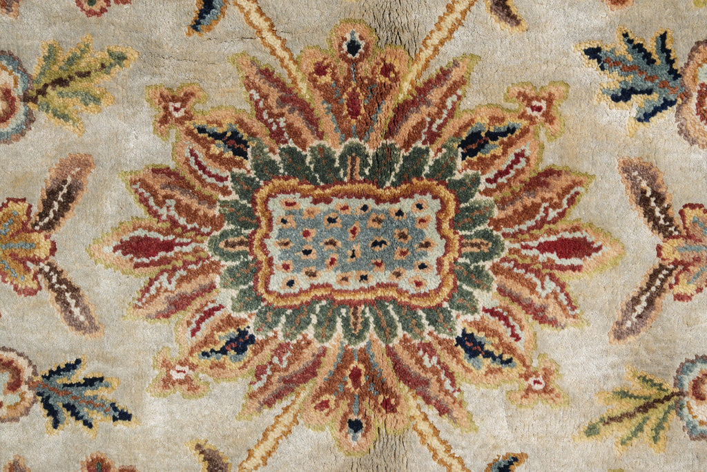 8.11 x 11.10 Beige and Gold Handmade Agra Rug #F-4167