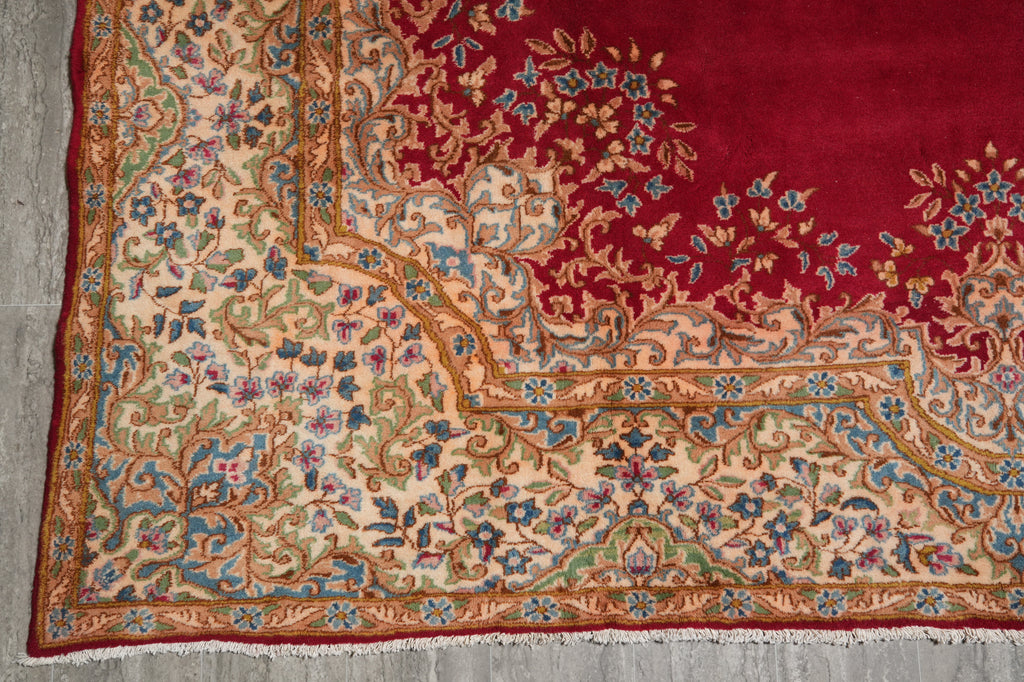 9 x 12 Persian Kerman Rug Majestic Open Field Red #B-74874