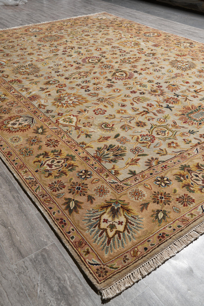 8.11 x 11.10 Beige and Gold Handmade Agra Rug #F-4167
