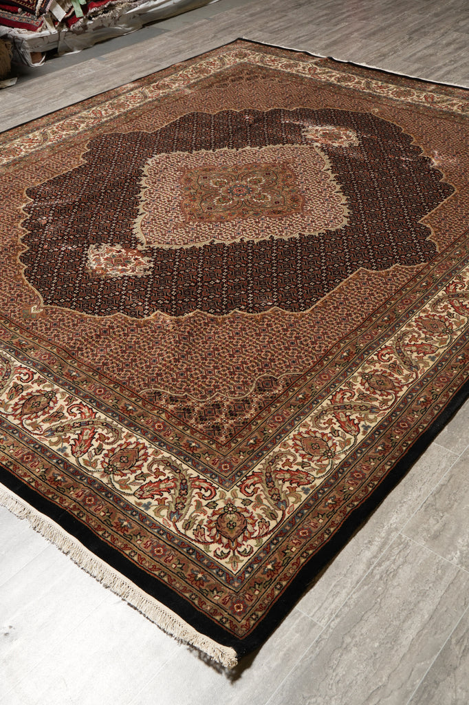 8.2 x 10.1 Black Mahi Tabriz Handmade Area Rug Wool And Silk #F-4468