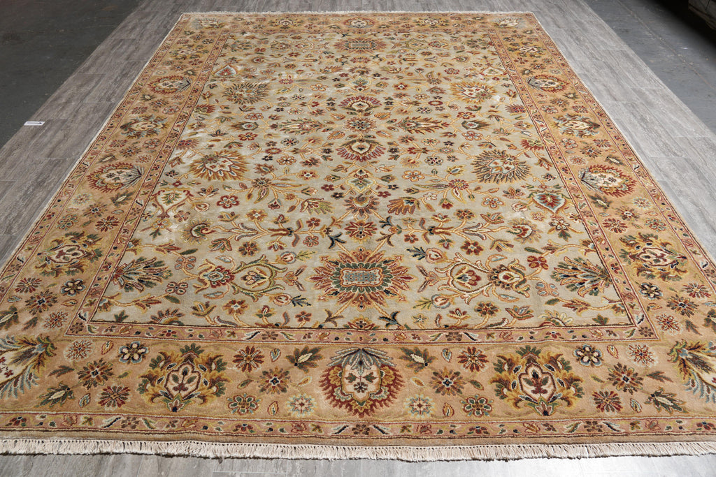 8.11 x 11.10 Beige and Gold Handmade Agra Rug #F-4167