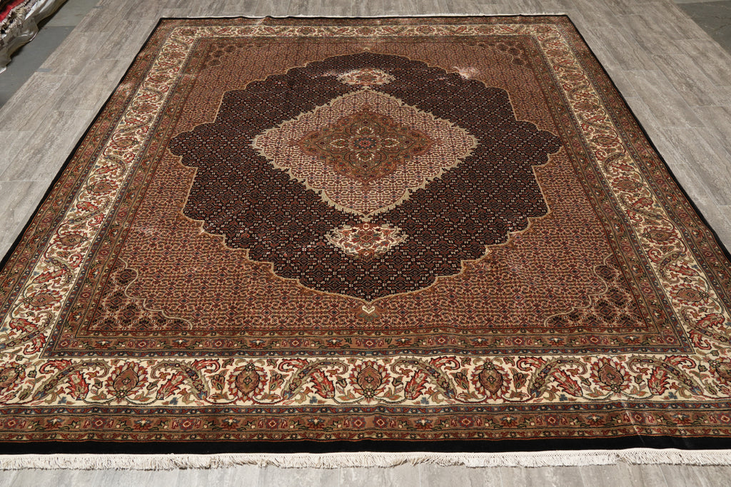 8.2 x 10.1 Black Mahi Tabriz Handmade Area Rug Wool And Silk #F-4468