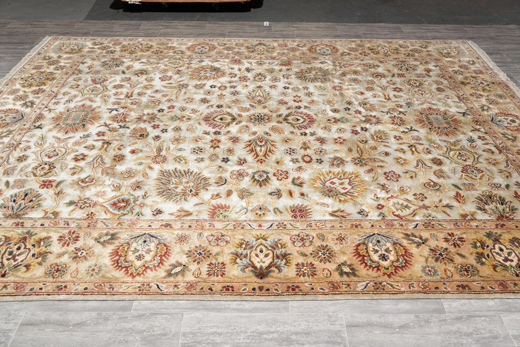 8.11 x 11.10 Beige and Gold Handmade Agra Rug #F-4167