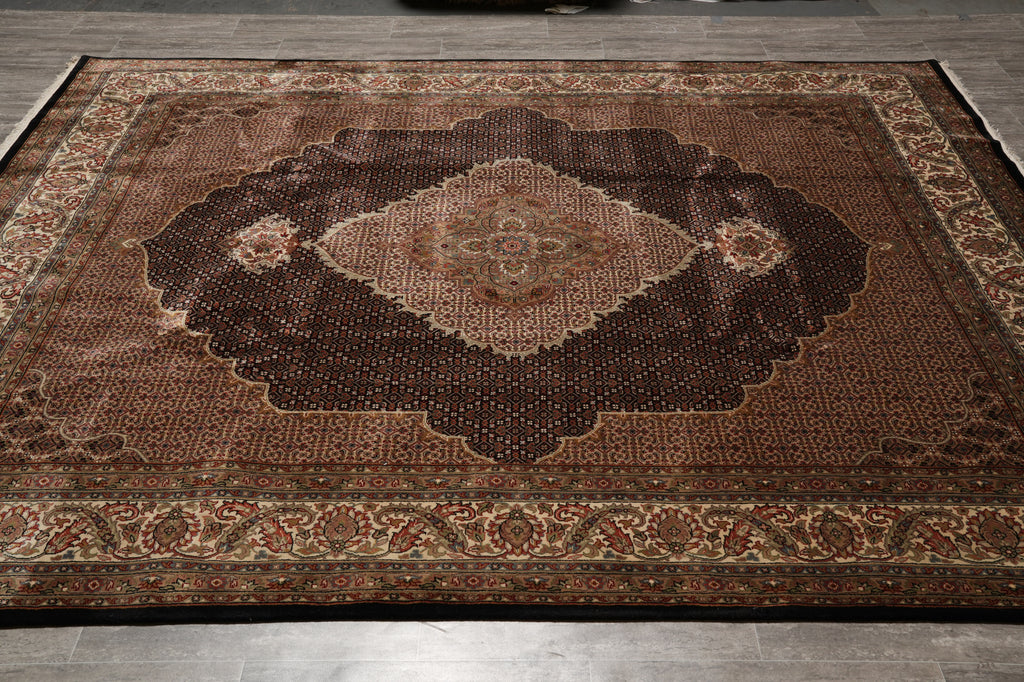 8.2 x 10.1 Black Mahi Tabriz Handmade Area Rug Wool And Silk #F-4468