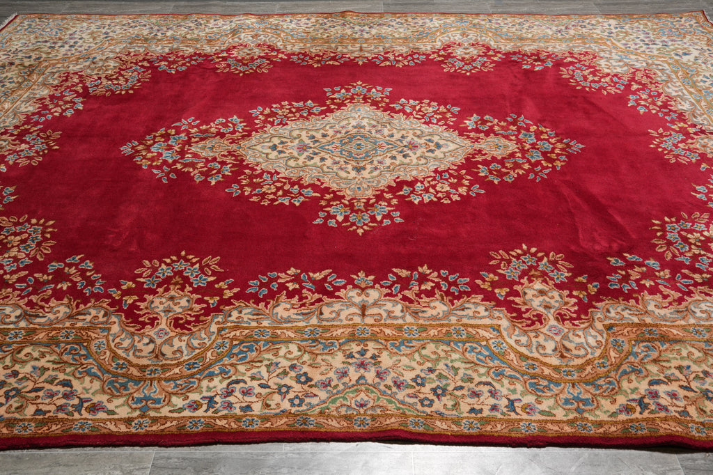 9 x 12 Persian Kerman Rug Majestic Open Field Red #B-74874