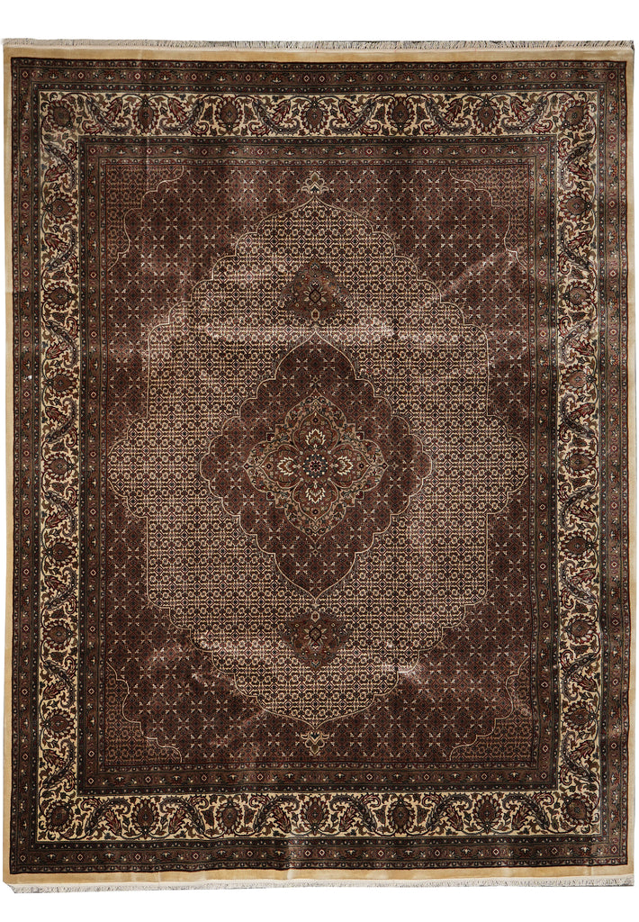 8.2 x 10.2 earthy Warm Colors High Quality Handmade Wool and Silk Mahi Tabriz Rug #F-4469