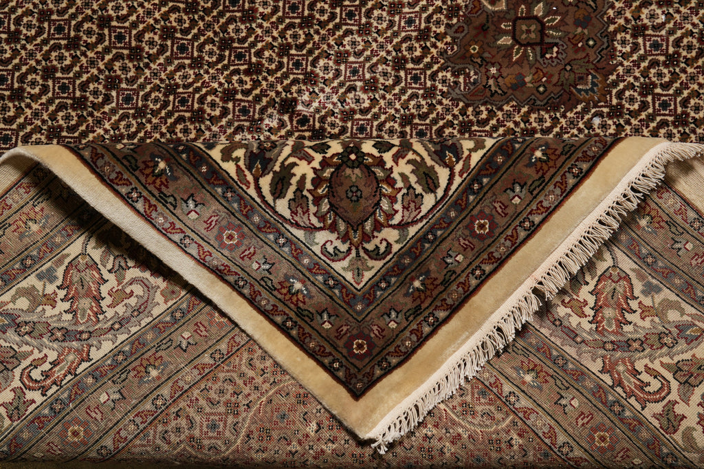 8.2 x 10.2 earthy Warm Colors High Quality Handmade Wool and Silk Mahi Tabriz Rug #F-4469