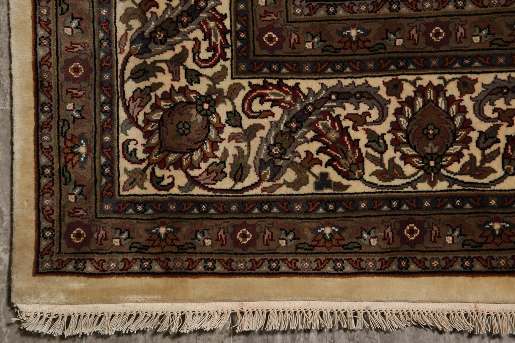 8.2 x 10.2 earthy Warm Colors High Quality Handmade Wool and Silk Mahi Tabriz Rug #F-4469