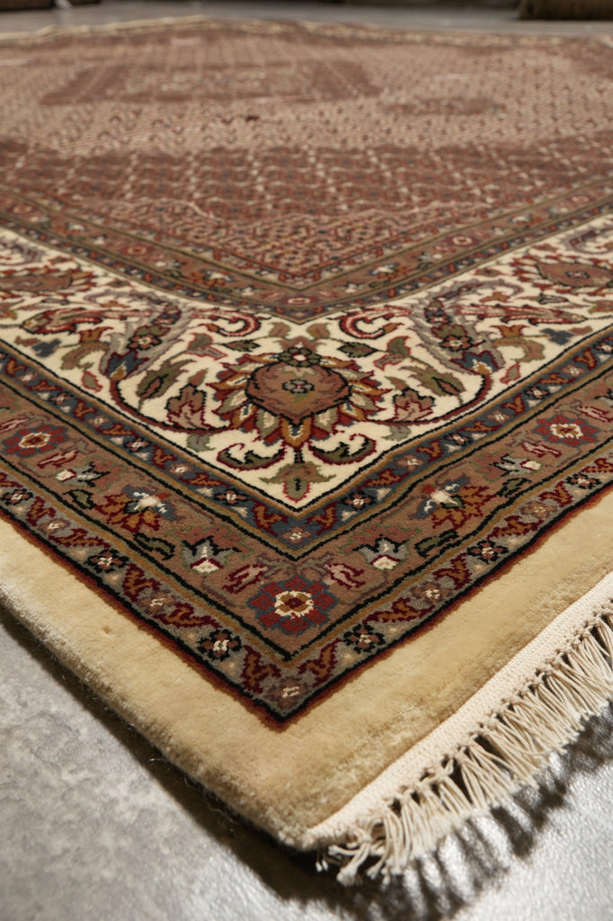 8.2 x 10.2 earthy Warm Colors High Quality Handmade Wool and Silk Mahi Tabriz Rug #F-4469