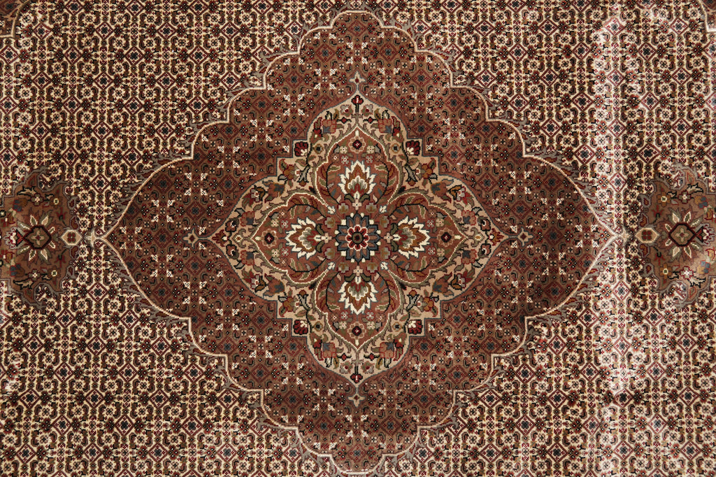 8.2 x 10.2 earthy Warm Colors High Quality Handmade Wool and Silk Mahi Tabriz Rug #F-4469