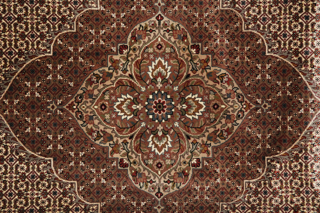 8.2 x 10.2 earthy Warm Colors High Quality Handmade Wool and Silk Mahi Tabriz Rug #F-4469