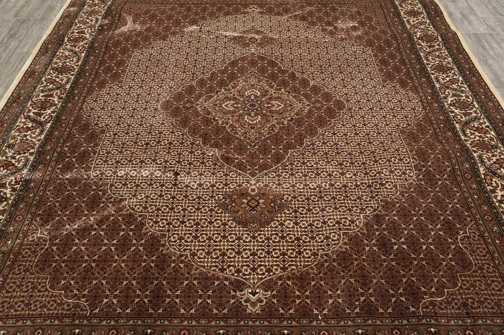 8.2 x 10.2 earthy Warm Colors High Quality Handmade Wool and Silk Mahi Tabriz Rug #F-4469
