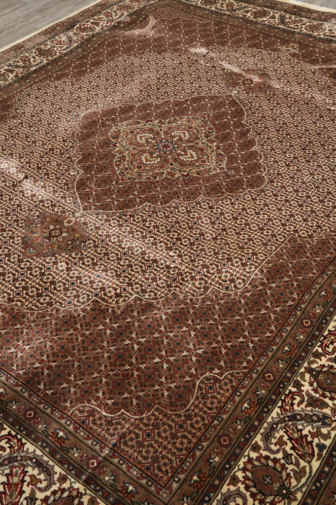8.2 x 10.2 earthy Warm Colors High Quality Handmade Wool and Silk Mahi Tabriz Rug #F-4469