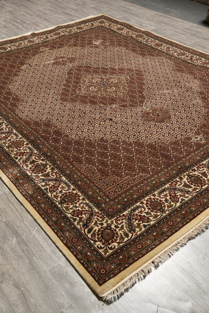 8.2 x 10.2 earthy Warm Colors High Quality Handmade Wool and Silk Mahi Tabriz Rug #F-4469