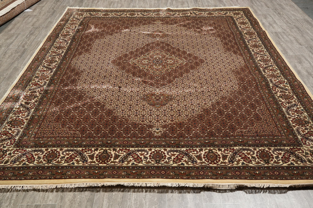 8.2 x 10.2 earthy Warm Colors High Quality Handmade Wool and Silk Mahi Tabriz Rug #F-4469