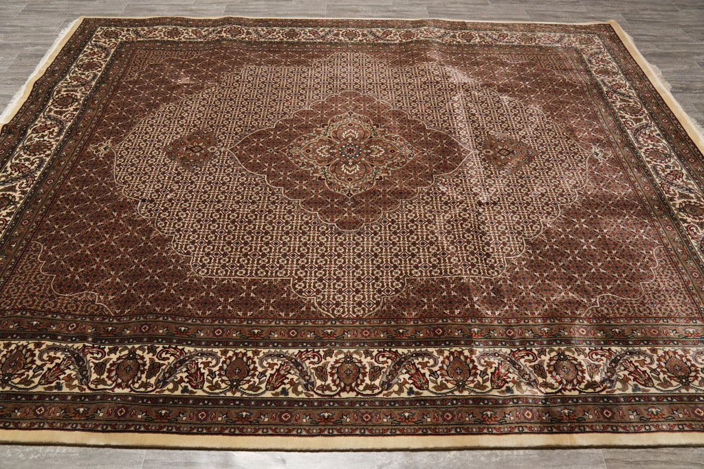 8.2 x 10.2 earthy Warm Colors High Quality Handmade Wool and Silk Mahi Tabriz Rug #F-4469