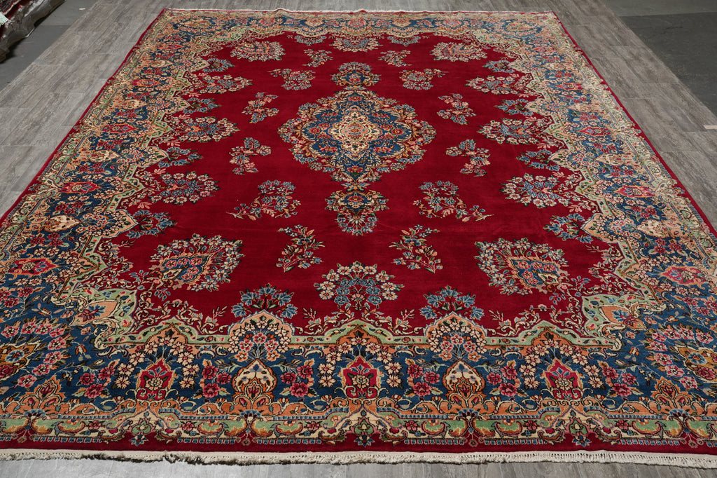 9 x 12.5 Authentic Persian Kerman Rug Floral Red CLEARANCE SALE  #F-3118