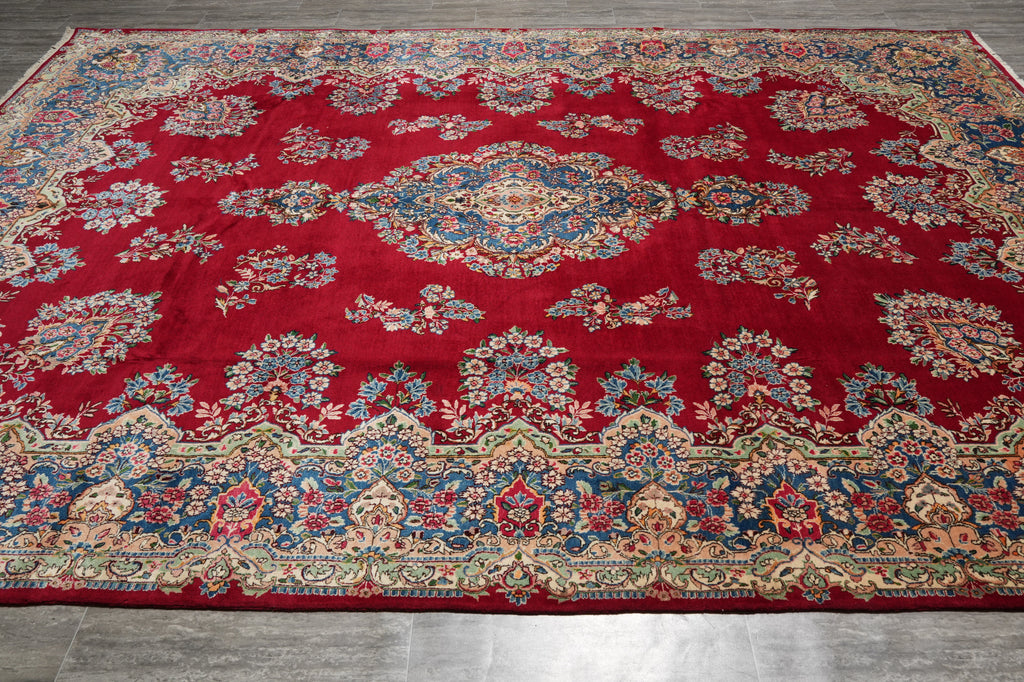9 x 12.5 Authentic Persian Kerman Rug Floral Red CLEARANCE SALE  #F-3118