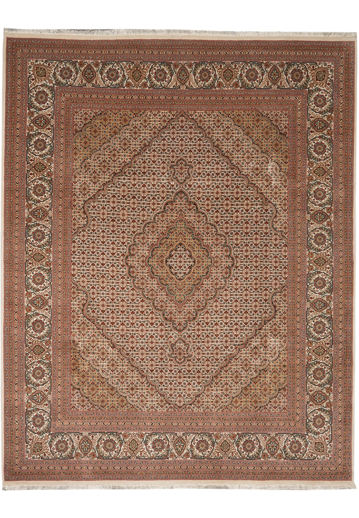 8.4 x 10.1 Earthy Colors High Quality Wool and Silk Handmade Rug Tabriz Mahi Beige #F-4471