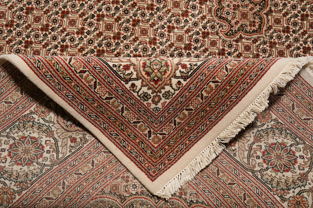 8.4 x 10.1 Earthy Colors High Quality Wool and Silk Handmade Rug Tabriz Mahi Beige #F-4471