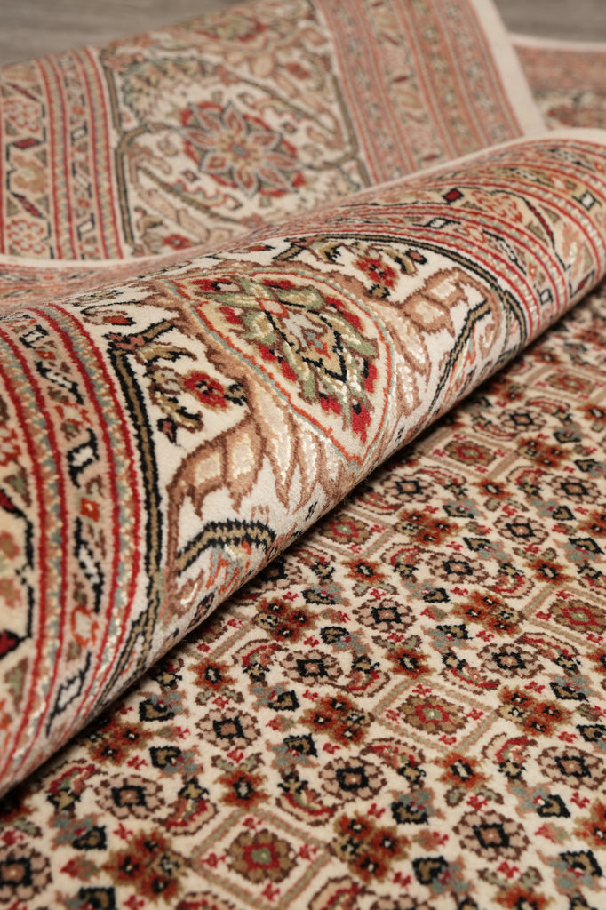 8.4 x 10.1 Earthy Colors High Quality Wool and Silk Handmade Rug Tabriz Mahi Beige #F-4471