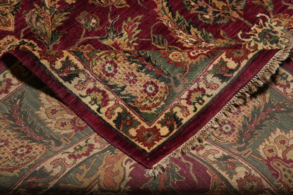 12 x 18 Quality Hand-knotted Jaipour Rug Burgandy Green Traditional Area Carpet  #F-3119
