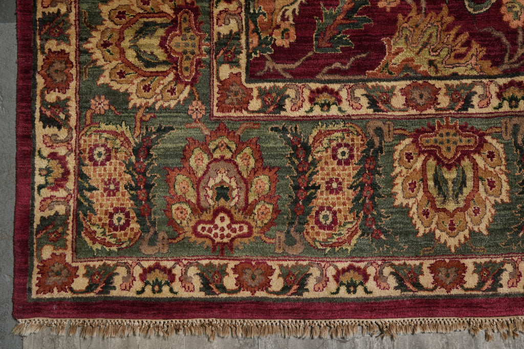 12 x 18 Quality Hand-knotted Jaipour Rug Burgandy Green Traditional Area Carpet  #F-3119