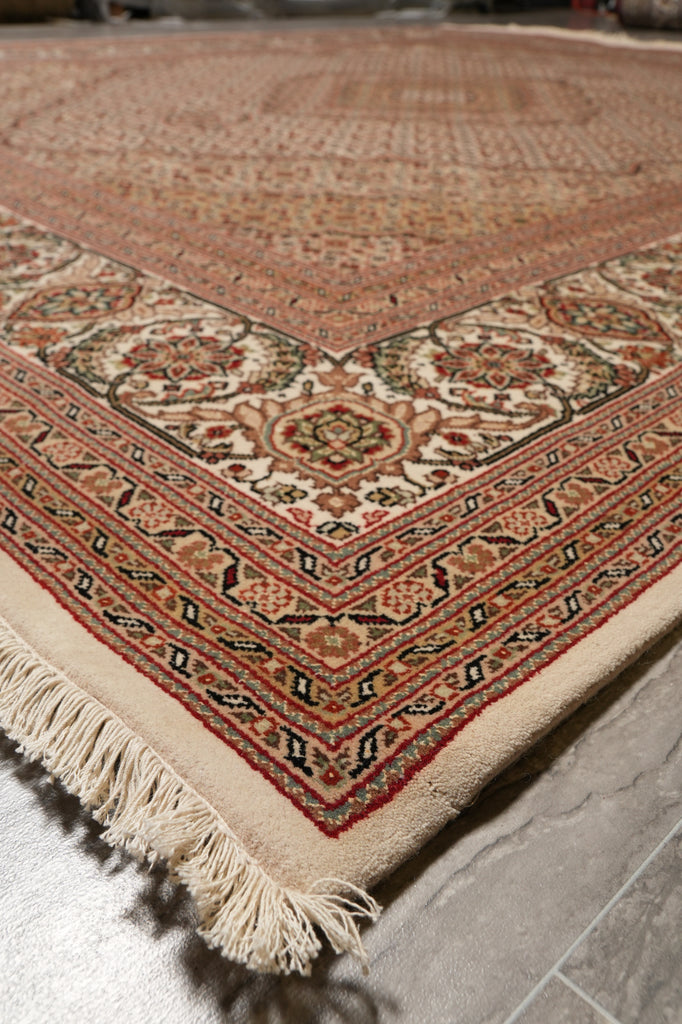 8.4 x 10.1 Earthy Colors High Quality Wool and Silk Handmade Rug Tabriz Mahi Beige #F-4471