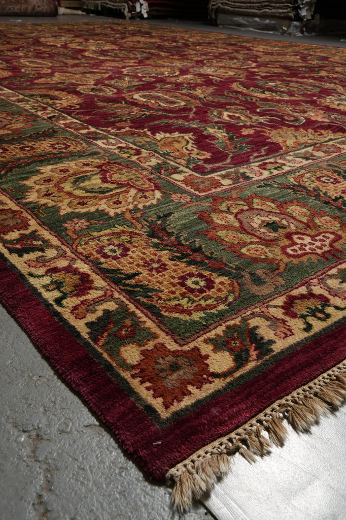 12 x 18 Quality Hand-knotted Jaipour Rug Burgandy Green Traditional Area Carpet  #F-3119