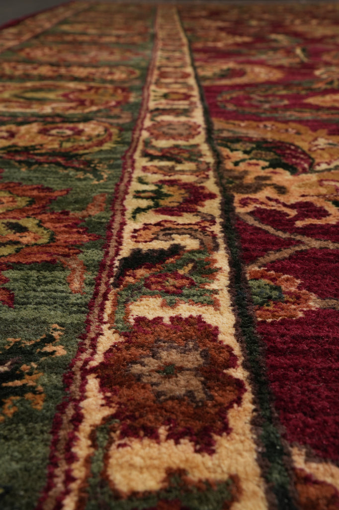 12 x 18 Quality Hand-knotted Jaipour Rug Burgandy Green Traditional Area Carpet  #F-3119