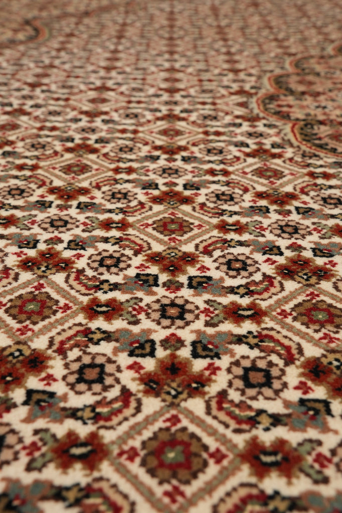 8.4 x 10.1 Earthy Colors High Quality Wool and Silk Handmade Rug Tabriz Mahi Beige #F-4471