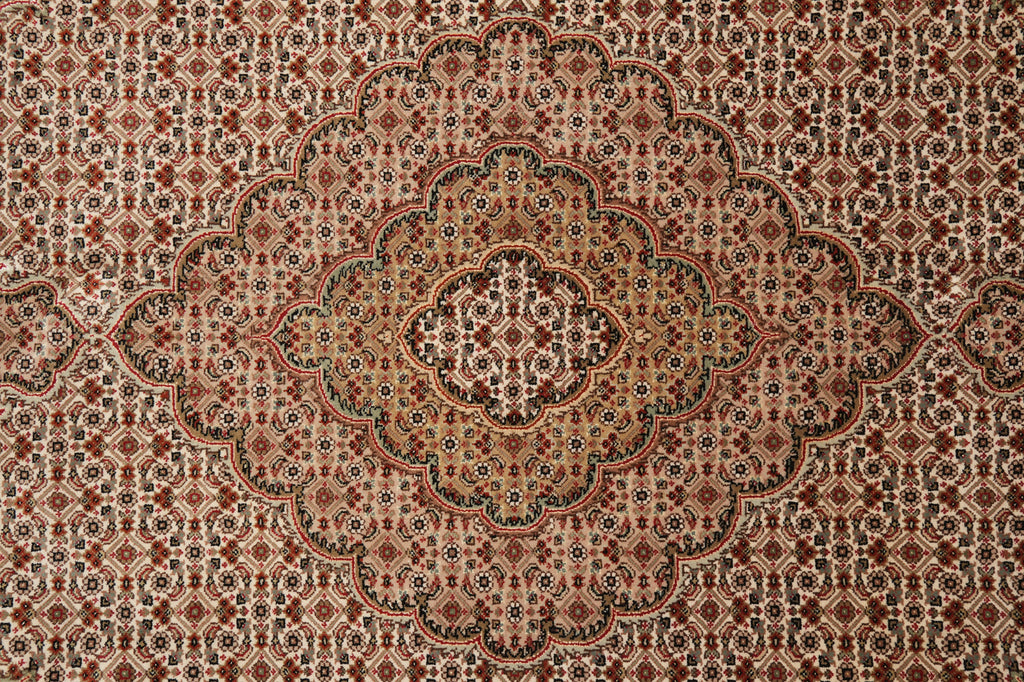 8.4 x 10.1 Earthy Colors High Quality Wool and Silk Handmade Rug Tabriz Mahi Beige #F-4471