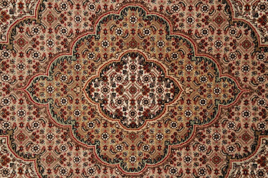 8.4 x 10.1 Earthy Colors High Quality Wool and Silk Handmade Rug Tabriz Mahi Beige #F-4471