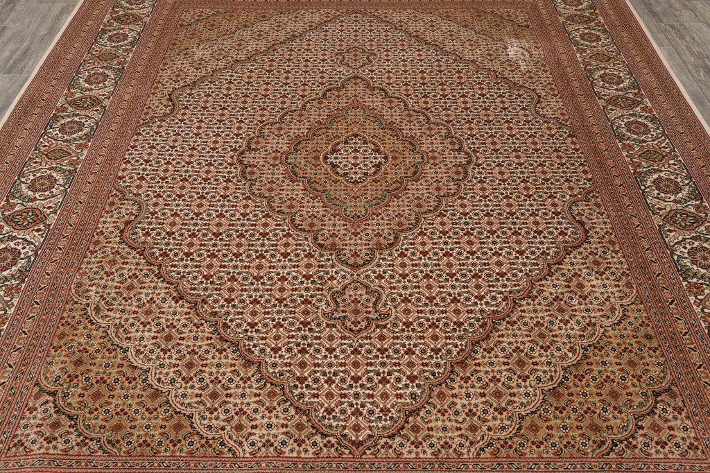 8.4 x 10.1 Earthy Colors High Quality Wool and Silk Handmade Rug Tabriz Mahi Beige #F-4471