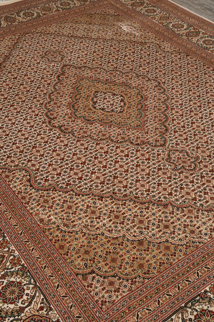 8.4 x 10.1 Earthy Colors High Quality Wool and Silk Handmade Rug Tabriz Mahi Beige #F-4471