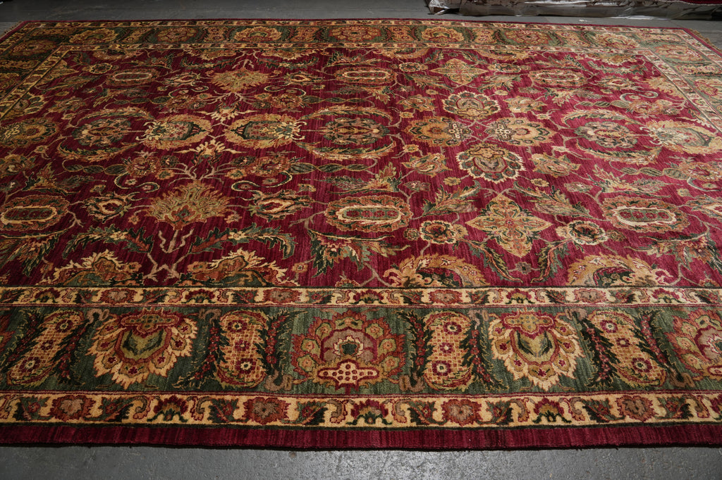 12 x 18 Quality Hand-knotted Jaipour Rug Burgandy Green Traditional Area Carpet  #F-3119