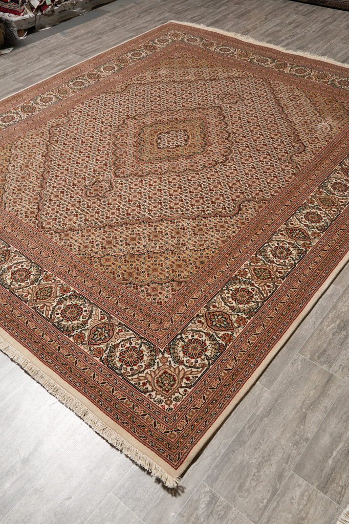 8.4 x 10.1 Earthy Colors High Quality Wool and Silk Handmade Rug Tabriz Mahi Beige #F-4471