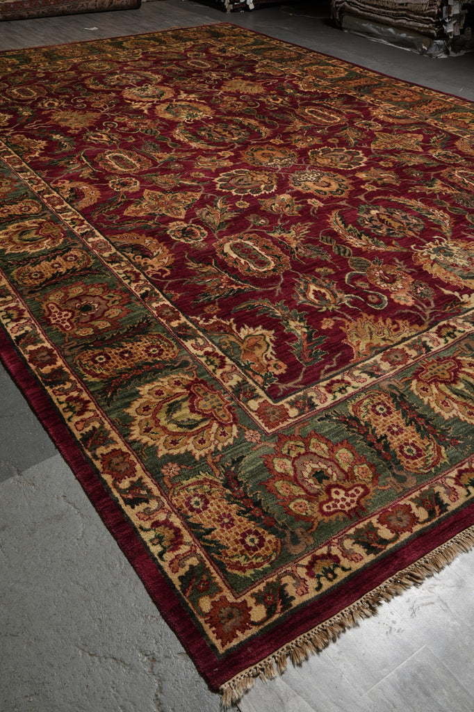 12 x 18 Quality Hand-knotted Jaipour Rug Burgandy Green Traditional Area Carpet  #F-3119
