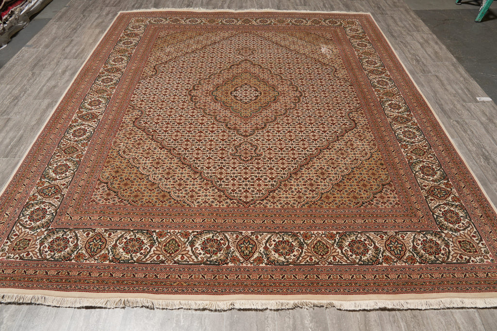 8.4 x 10.1 Earthy Colors High Quality Wool and Silk Handmade Rug Tabriz Mahi Beige #F-4471